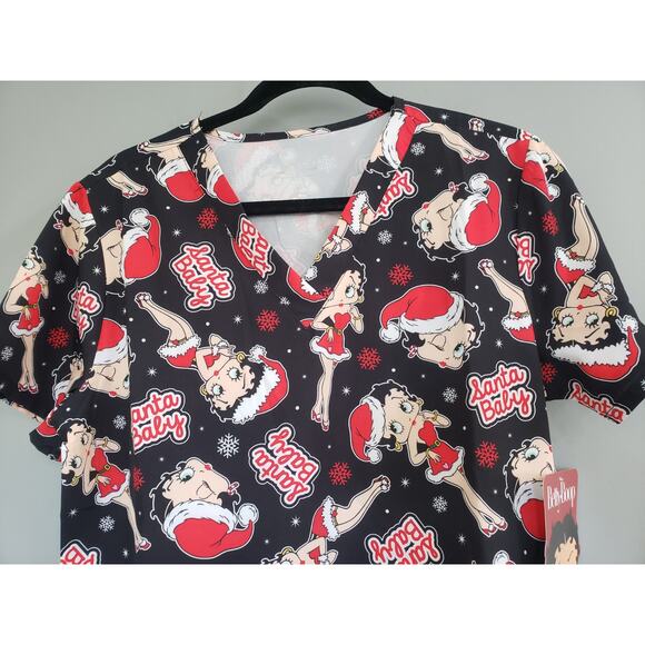 NEW Betty Boop V-Neck Short Sleeve Scrub Top Size MEDIUM Santa Baby - Picture 4 of 6